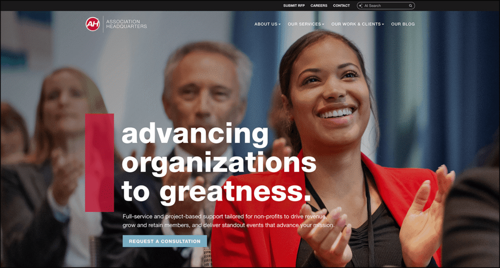 Screenshot of Association Headquarters’ homepage.