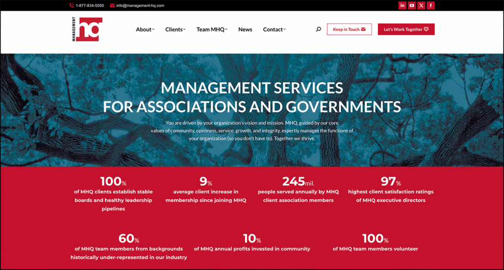 Screenshot of MHQ’s homepage.
